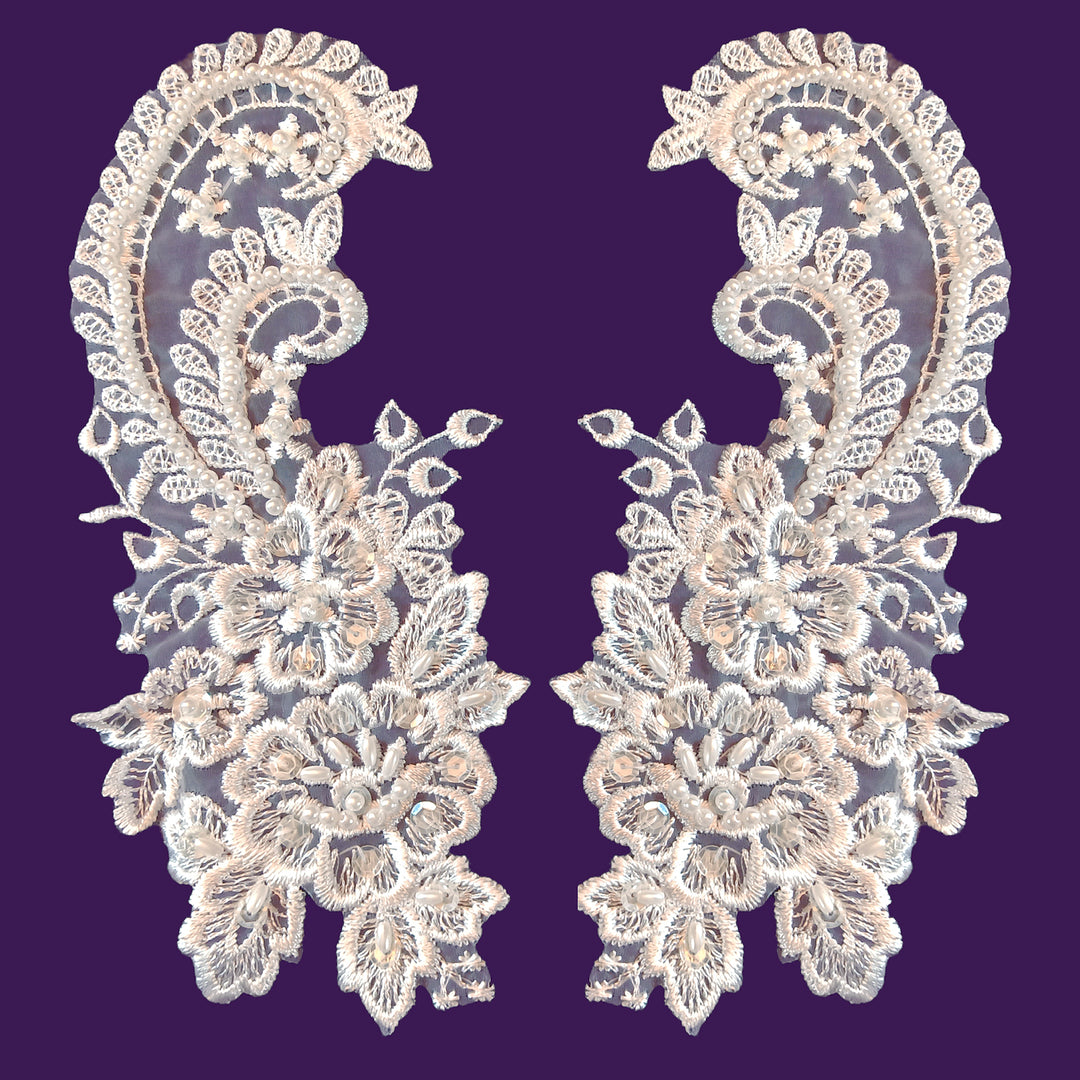 Beaded Lace Applique Embroidered on 100% Polyester Organza | Lace USA
