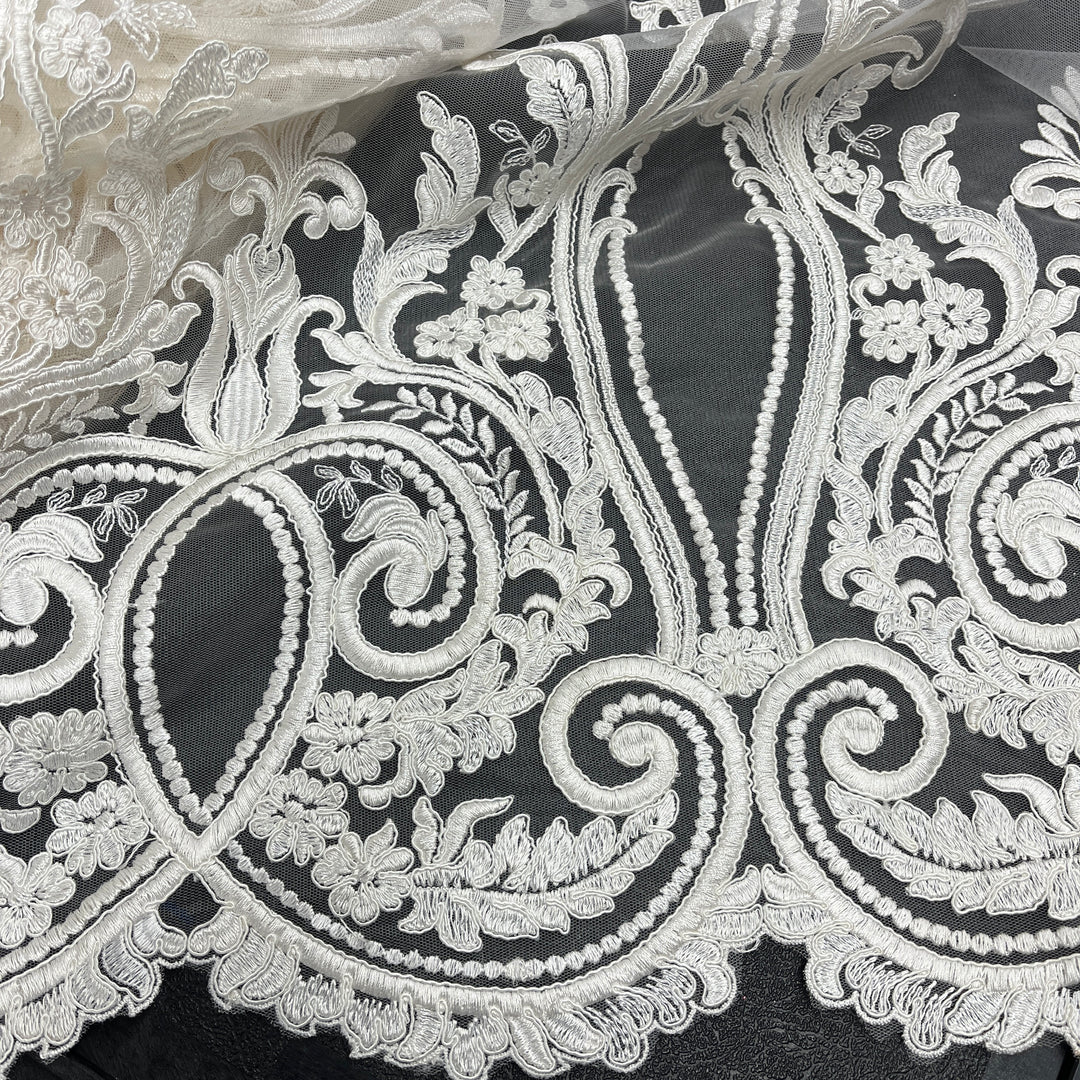 Corded Bridal Lace Fabric Embroidered on 100% Polyester Net Mesh | Lace USA - 97206