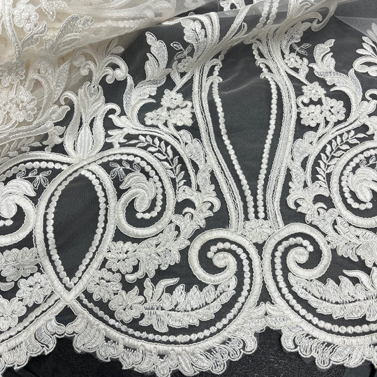Corded Bridal Lace Fabric Embroidered on 100% Polyester Net Mesh | Lace USA - 97206