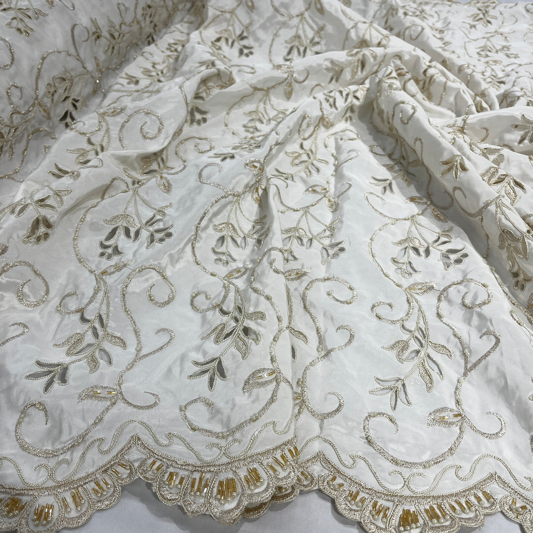 Beaded Bridal Lace Fabric Embroidered on 100% Polyester Satin | Lace USA - 96938T-BP