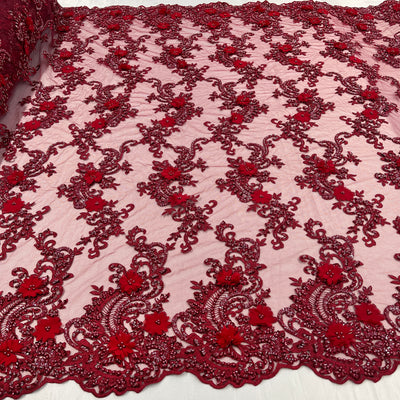 3D Floral Lace Fabric Embroidered on 100% Polyester Net Mesh | Lace USA - GD-2303