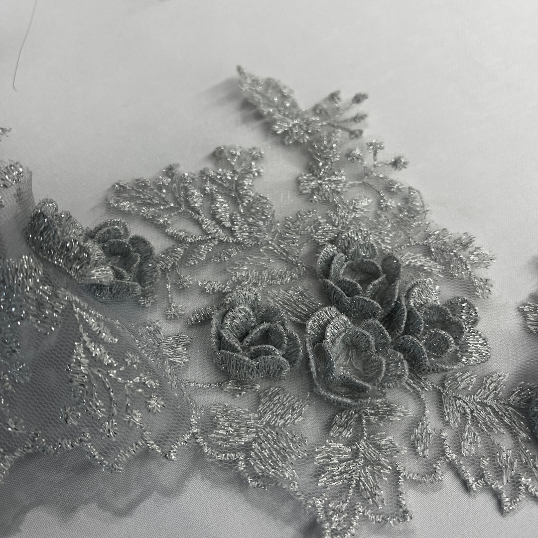 3D Floral Lace Trimming Embroidered on 100% Polyester Net Mesh | Lace USA - 21853W