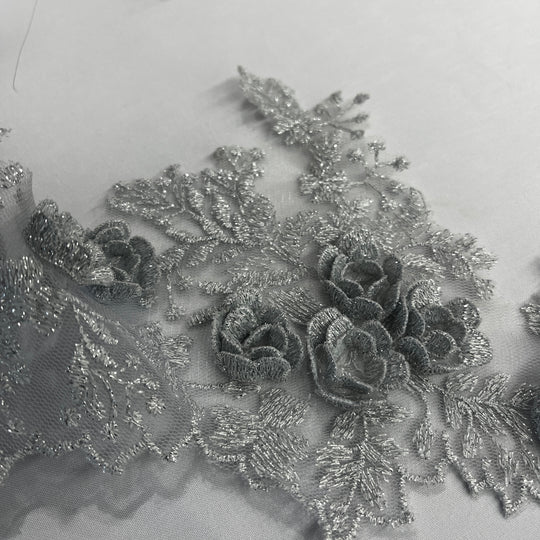 3D Floral Lace Trimming Embroidered on 100% Polyester Net Mesh | Lace USA - 21853W