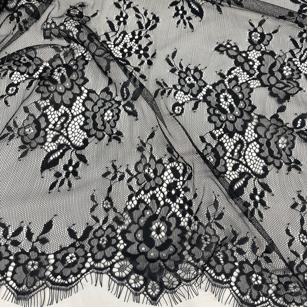 Chantilly Embroidered Lace Fabric with Eyelash Scallop | Lace USA - 68139W