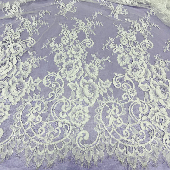 Chantilly Embroidered Lace Fabric with Eyelash Scallop | Lace USA - 68126W