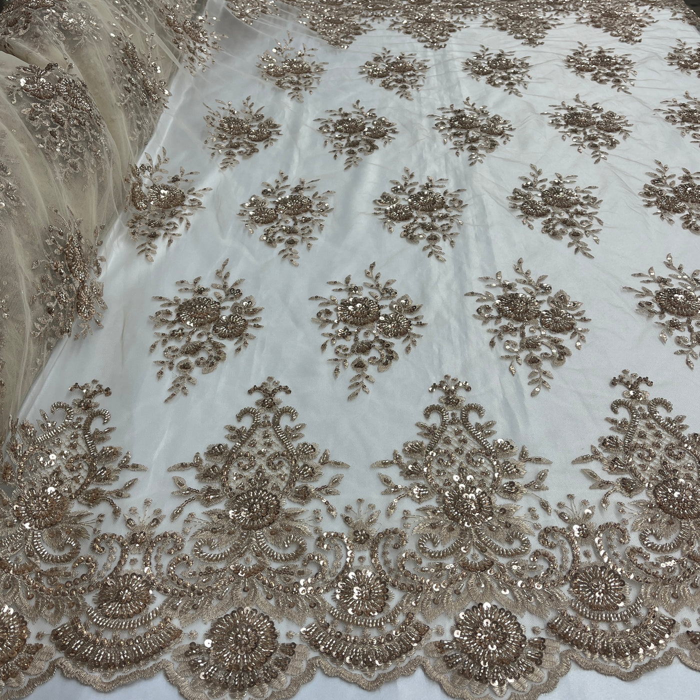 Embroidered & Beaded Net Mesh Fabric with Beads. Lace USA