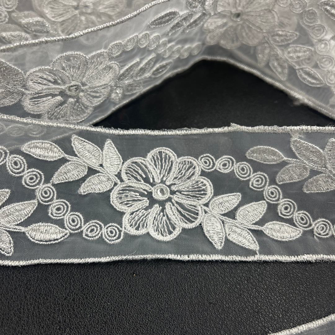 Beaded & Corded Lace Trimming Embroidered on 100% Polyester  Organza | Lace USA - 96307N-RS