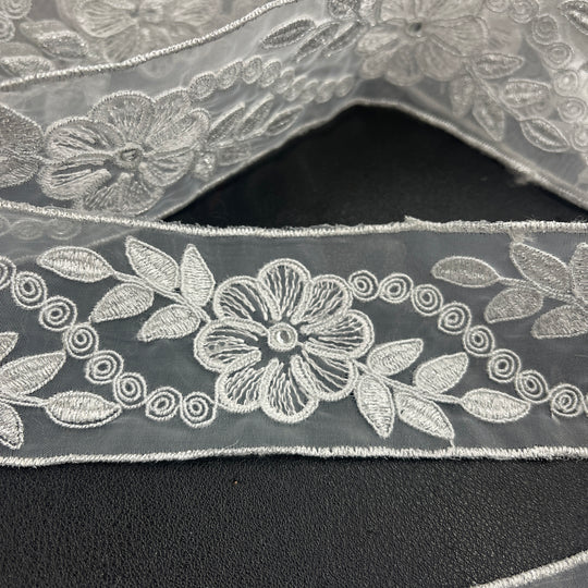 Beaded & Corded Lace Trimming Embroidered on 100% Polyester  Organza | Lace USA - 96307N-RS