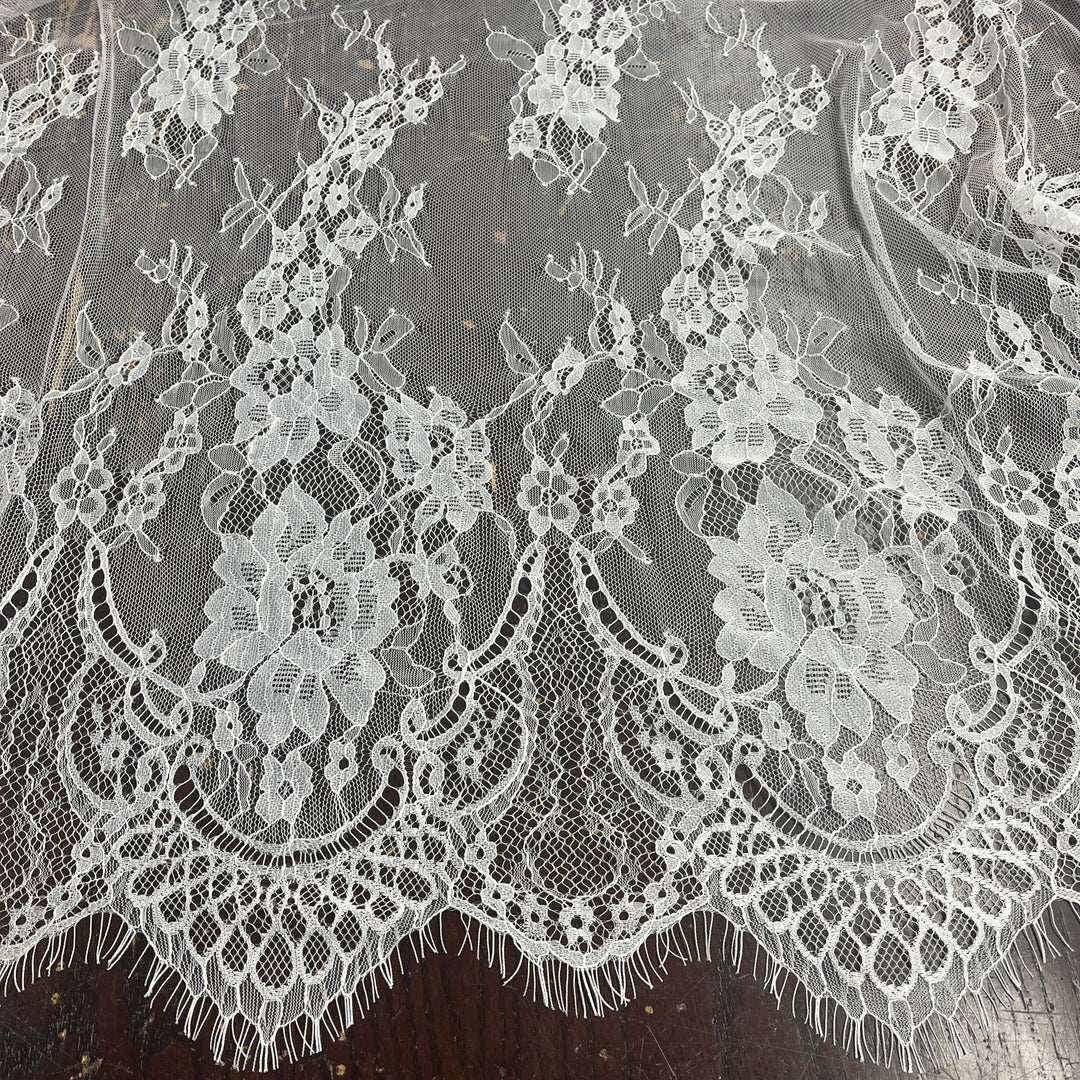 Chantilly Embroidered Lace Fabric with Eyelash Scallop | Lace USA - 68132W