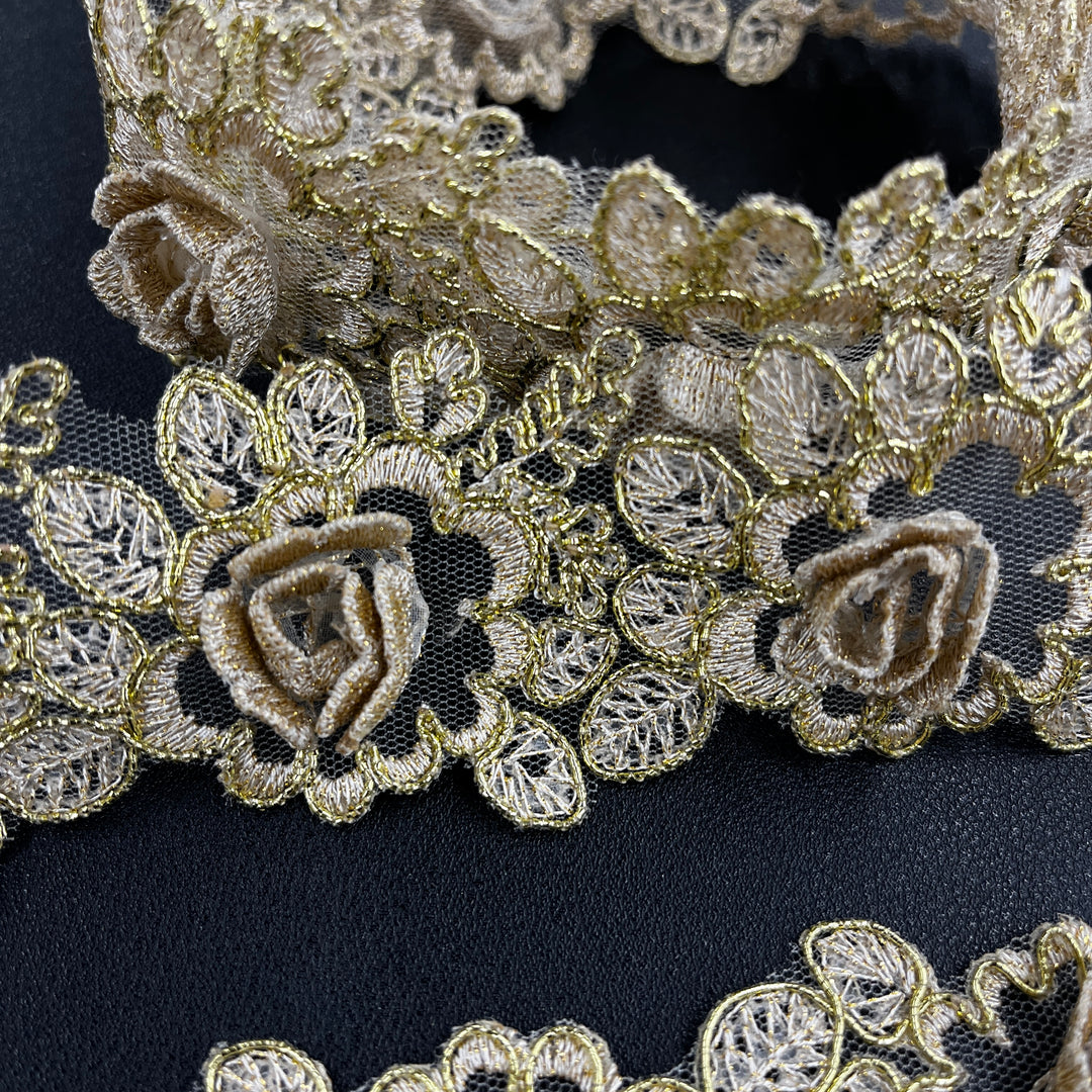 3D Floral Lace Trimming Embroidered on 100% Polyester Net Mesh | Lace USA - 97021W