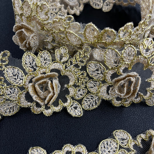 3D Floral Lace Trimming Embroidered on 100% Polyester Net Mesh | Lace USA - 97021W
