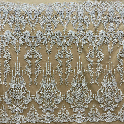 Beaded Lace Fabric Embroidered on 100% Polyester Net Mesh | Lace USA - GD-237189 Antique Silver