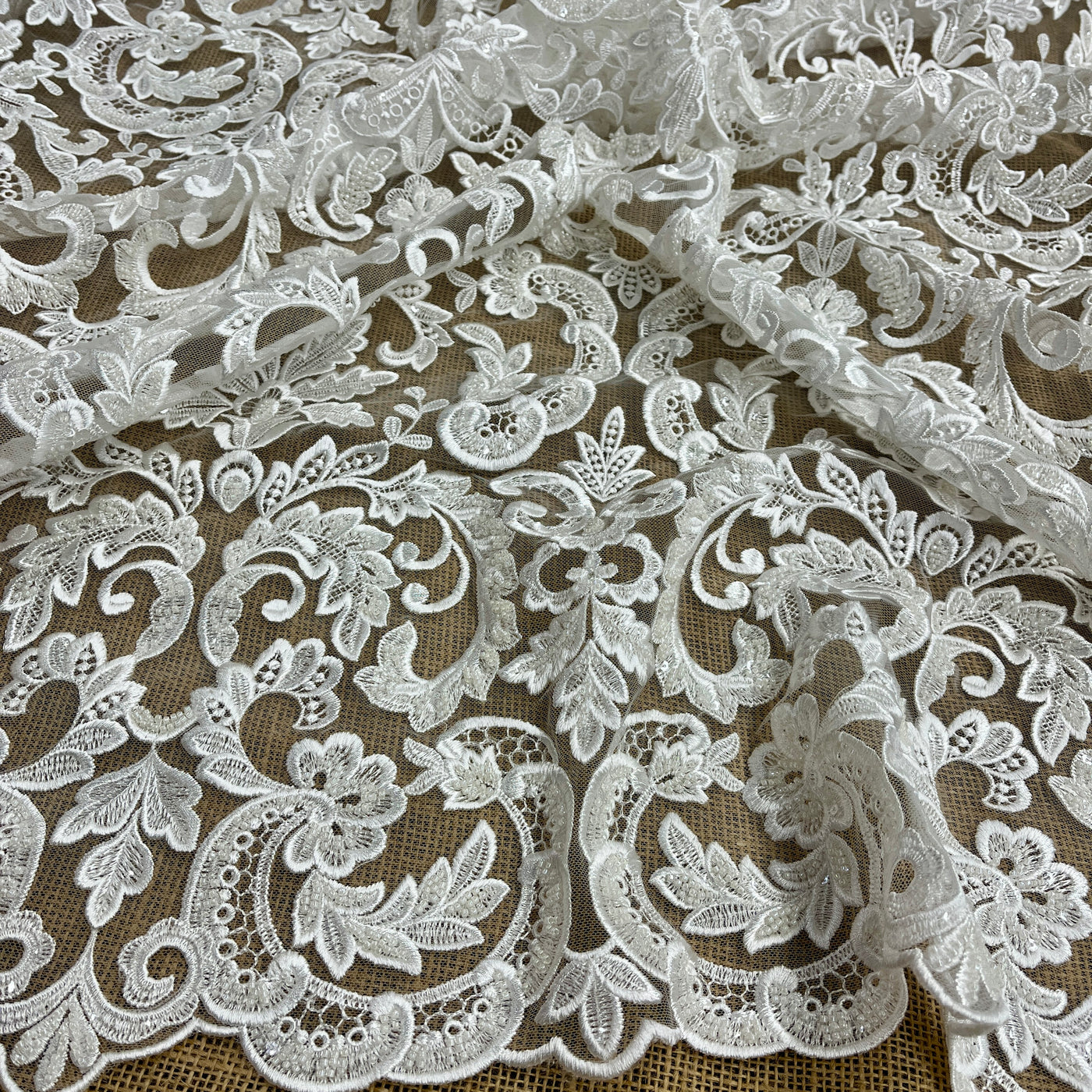 Beaded Lace Fabric Embroidered on 100% Polyester Net Mesh | Lace USA - GD-52732