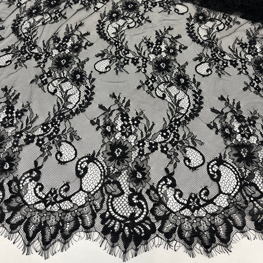 Chantilly Embroidered Lace Fabric with Eyelash Scallop | Lace USA - 68122W