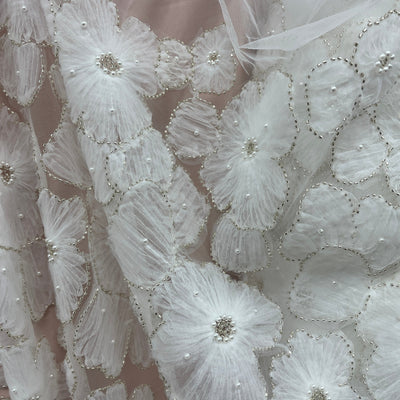 Beaded 3D Floral Lace Fabric Embroidered on 100% Polyester Net Mesh | Lace USA - GD-216