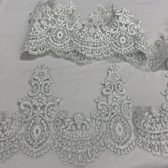 Corded Lace Trimming Embroidered on 100% Polyester Net Mesh | Lace USA - 96794W
