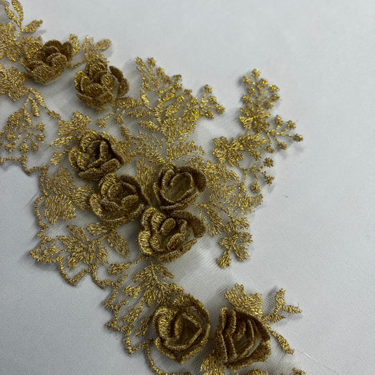 3D Floral Lace Trimming Embroidered on 100% Polyester Net Mesh | Lace USA - 21853W