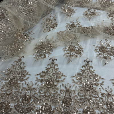 Embroidered & Beaded Net Mesh Fabric with Beads. Lace USA