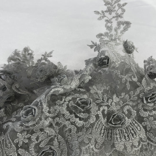 3D Floral Lace Trimming Embroidered on 100% Polyester Net Mesh | Lace USA - 21856W