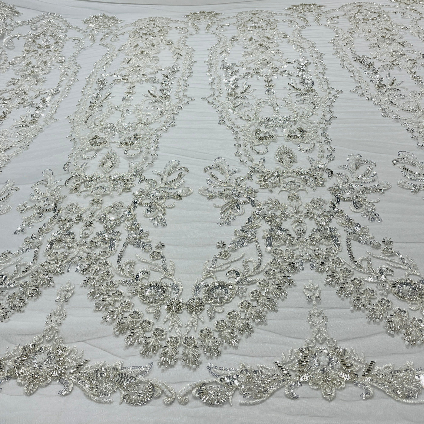 Beaded Lace Fabric Embroidered on 100% Polyester Net Mesh | Lace USA - GD-237341