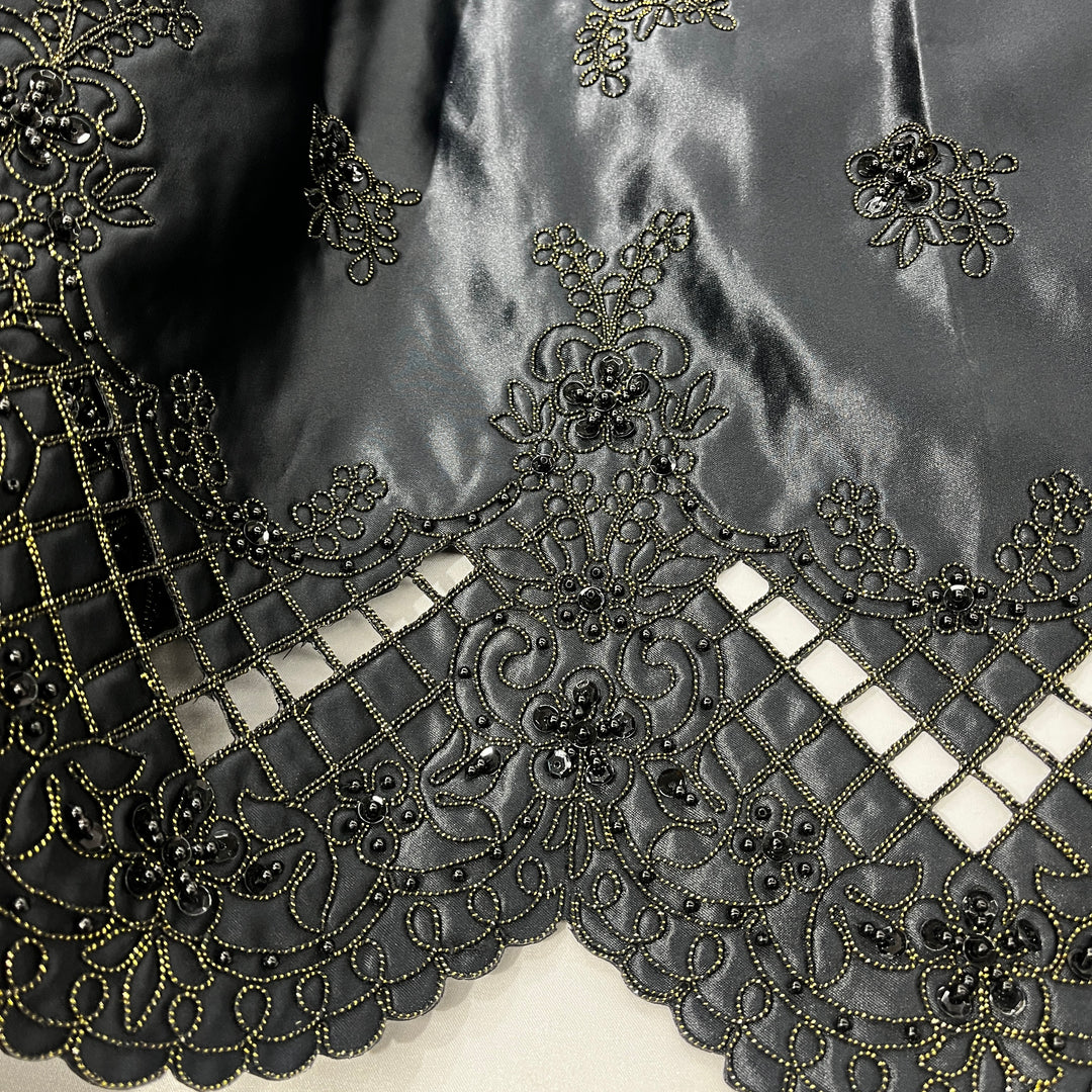 Beaded Bridal Lace Fabric Embroidered on 100% Polyester Satin | Lace USA - 91160S-BP