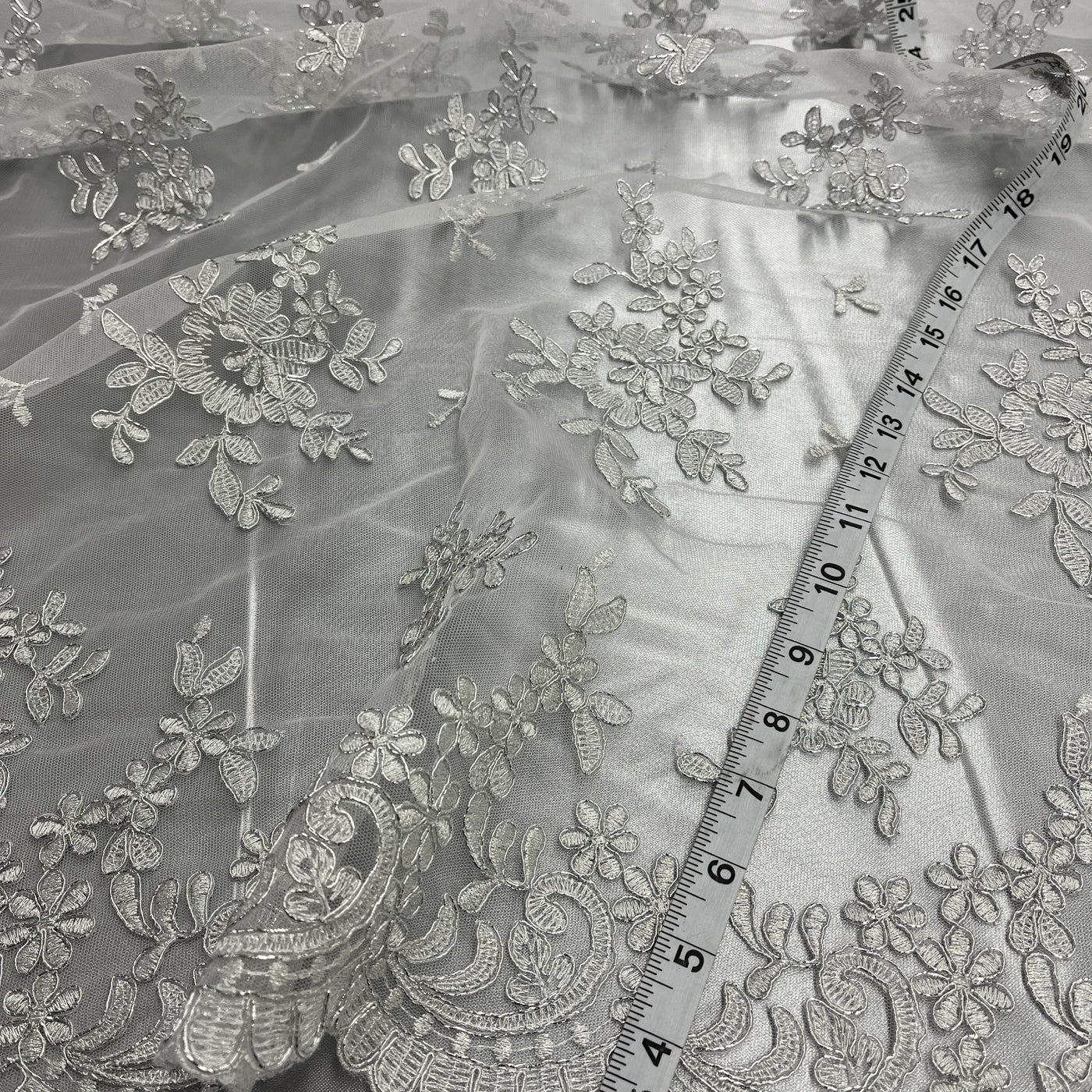 Corded Bridal Lace Fabric Embroidered on 100% Polyester Net Mesh | Lace USA - 91436W