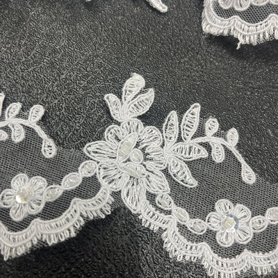 Beaded & Corded Lace Trimming Embroidered on 100% Polyester Net Mesh | Lace USA - 96665W-BP