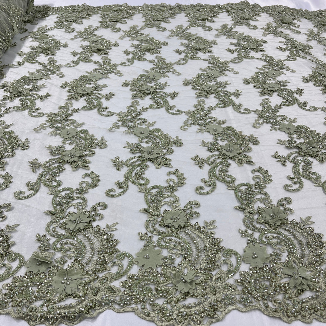 3D Floral Lace Fabric Embroidered on 100% Polyester Net Mesh | Lace USA - GD-2303