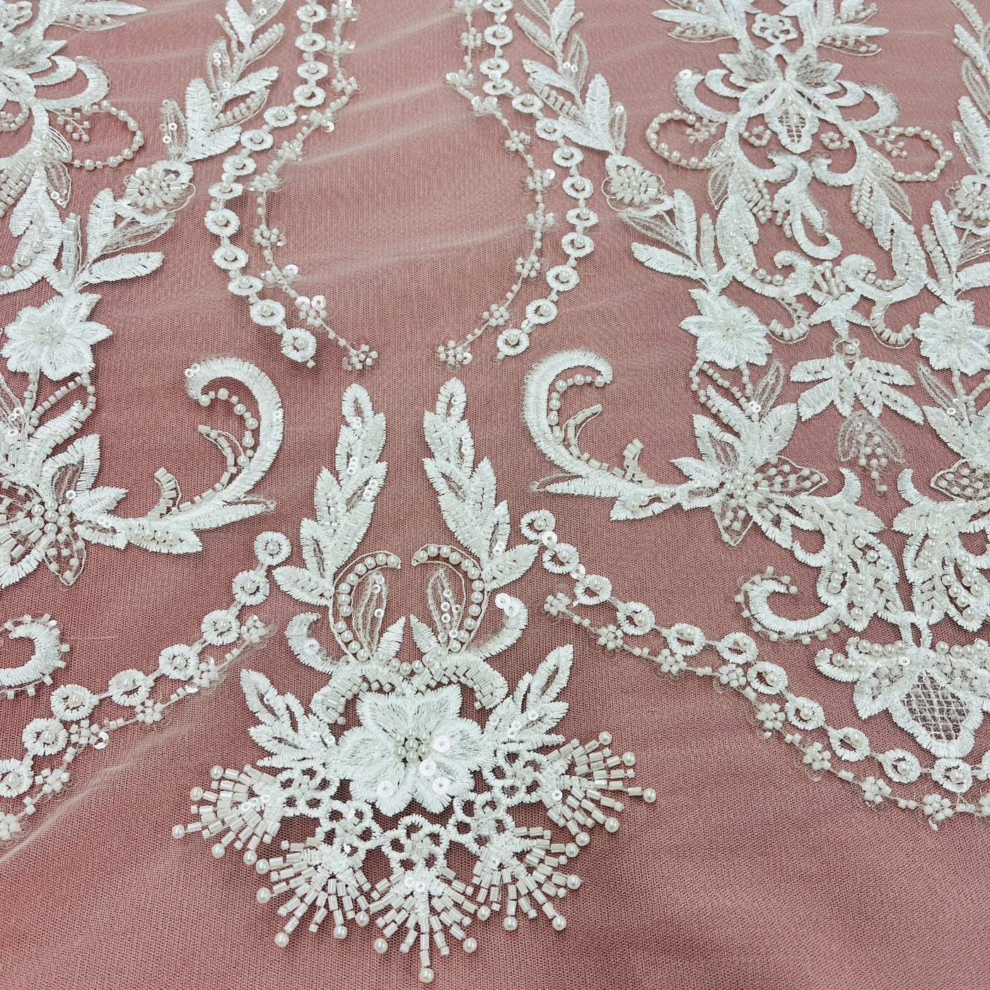 Beaded Lace Fabric Embroidered on 100% Polyester Net Mesh | Lace USA - GD-237341