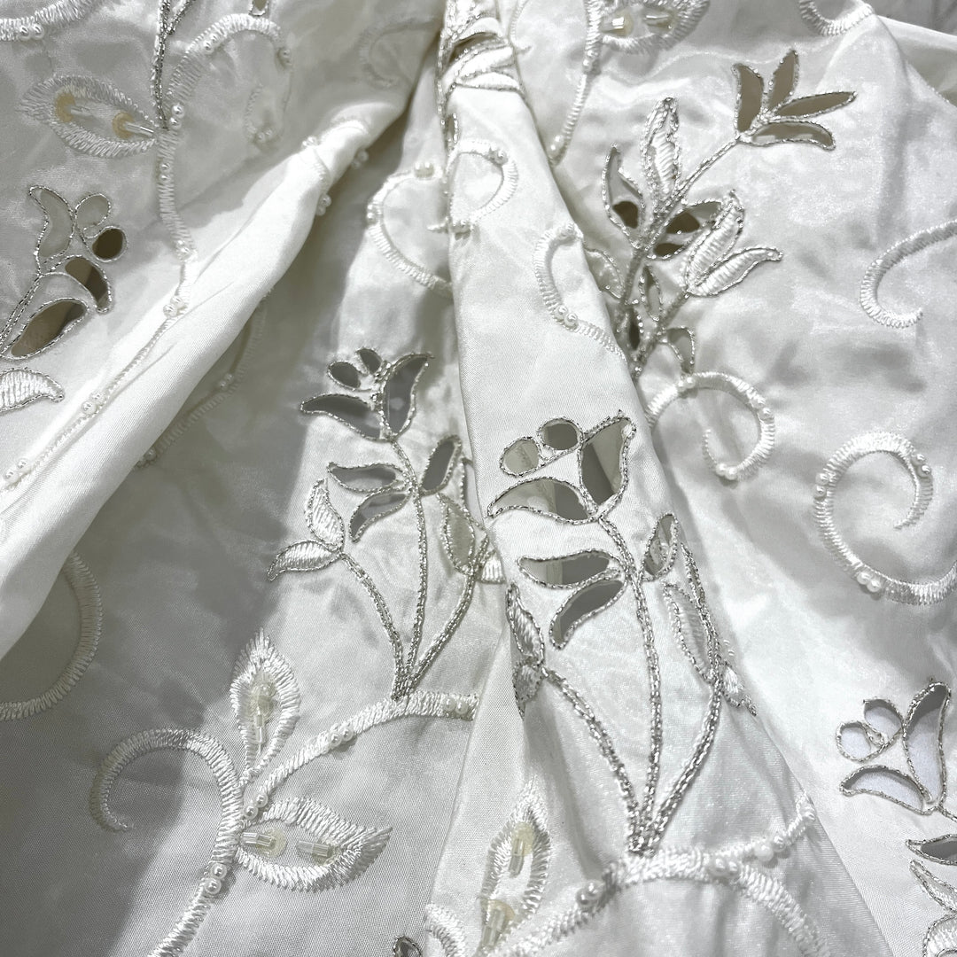 Beaded Bridal Lace Fabric Embroidered on 100% Polyester Satin | Lace USA - 96938T-BP