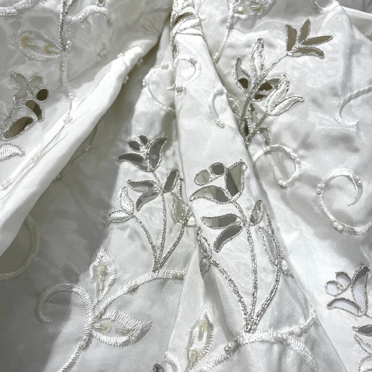 Beaded Bridal Lace Fabric Embroidered on 100% Polyester Satin | Lace USA - 96938T-BP