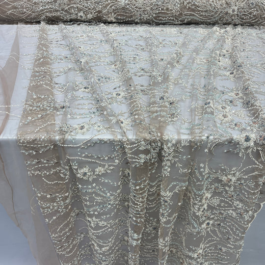 Beaded Lace Fabric Embroidered on 100% Polyester Net Mesh | Lace USA - GD-26227