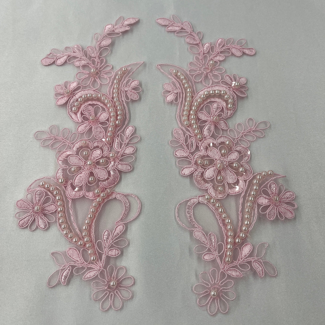 Beaded & Corded Floral Lace Applique Embroidered on 100% Polyester | Lace USA - KZ-67