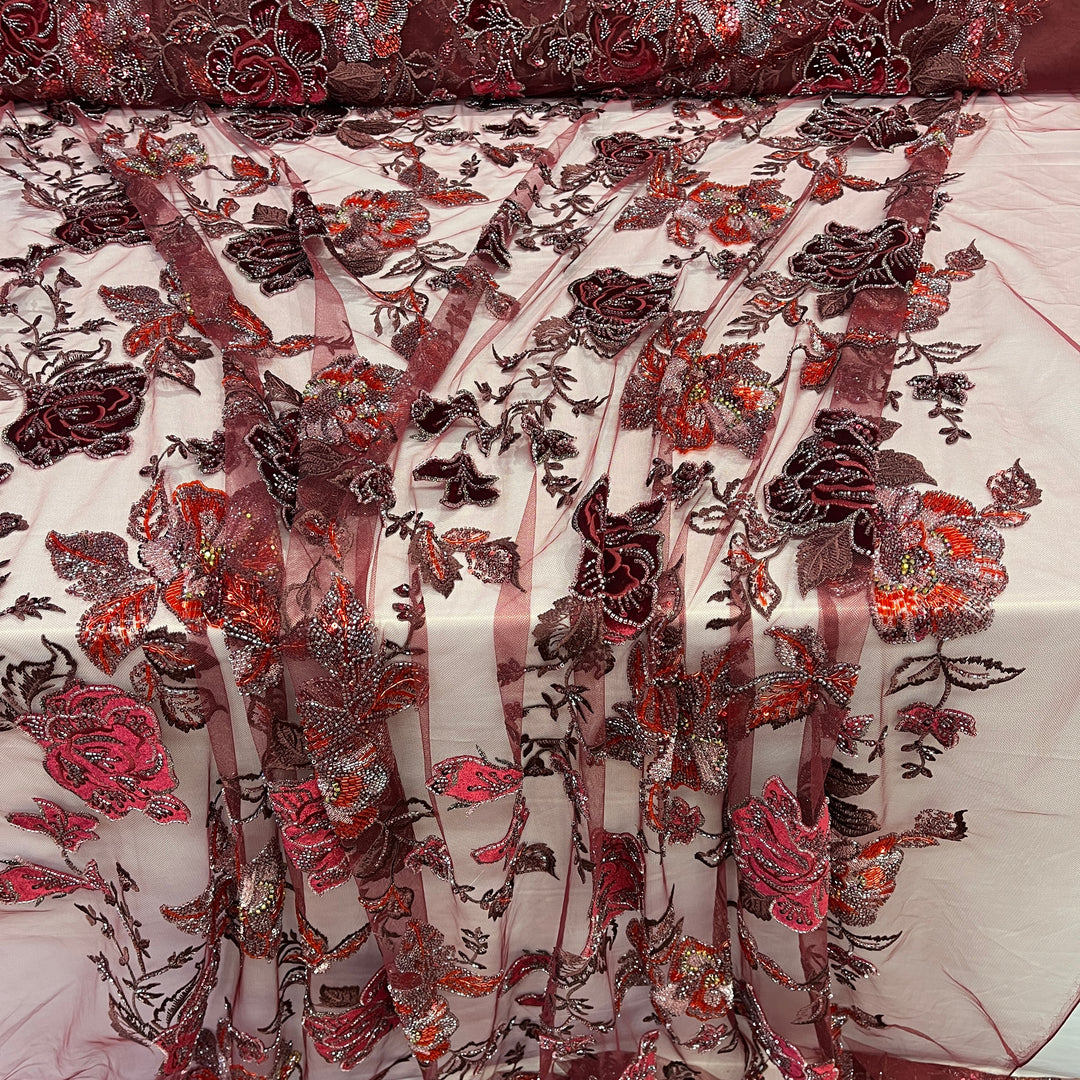 Beaded Lace Fabric Embroidered on 100% Polyester Net Mesh & Velvet | Lace USA - GD-2529