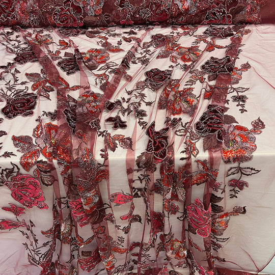 Beaded Lace Fabric Embroidered on 100% Polyester Net Mesh & Velvet | Lace USA - GD-2529
