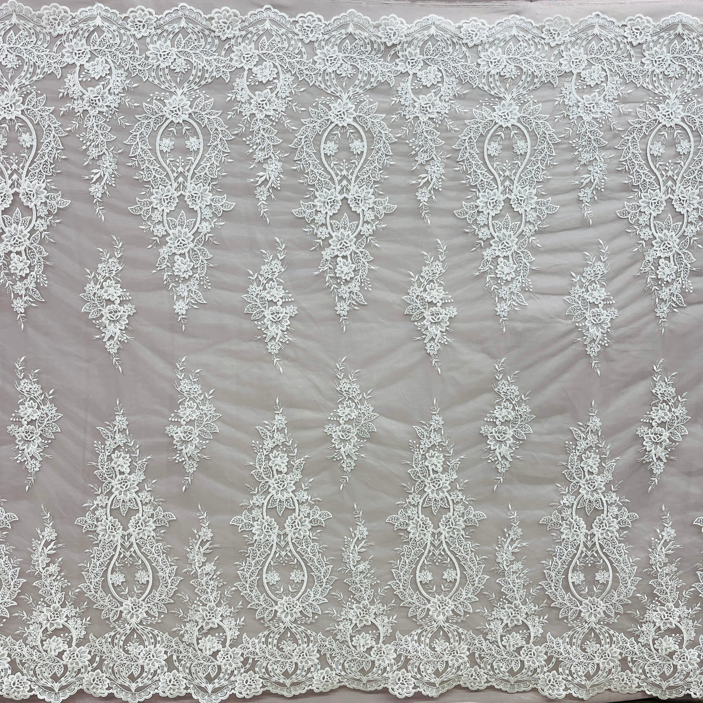 Corded Bridal Lace Fabric Embroidered on 100% Polyester Net Mesh | Lace USA - 97163W