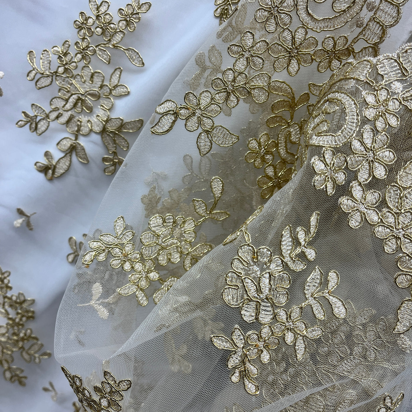 Corded Bridal Lace Fabric Embroidered on 100% Polyester Net Mesh | Lace USA - 91436W