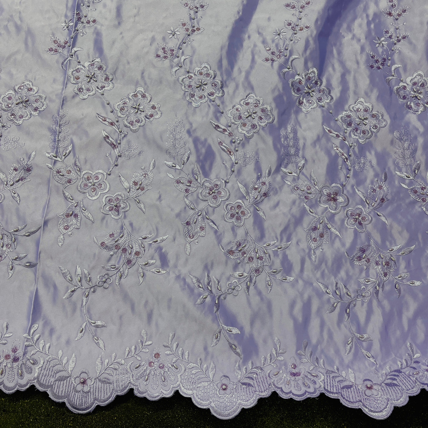 Beaded Bridal Lace Fabric Embroidered on 100% Polyester Satin | Lace USA - 30108S-BP