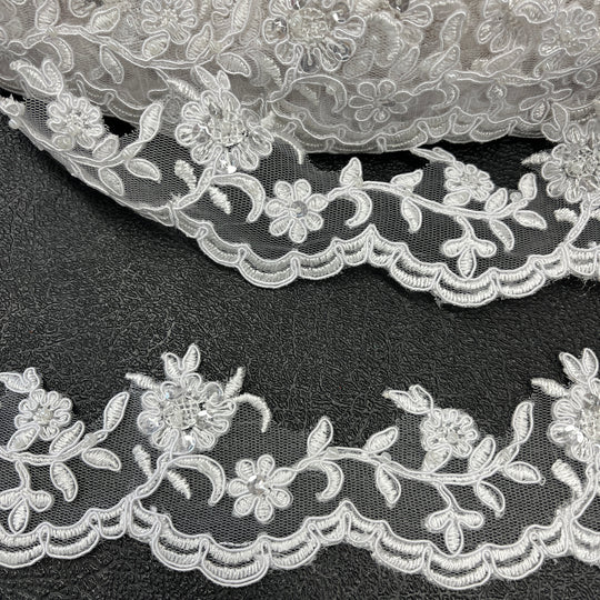 Beaded & Corded Lace Trimming Embroidered on 100% Polyester | Lace USA - 95913N-BP