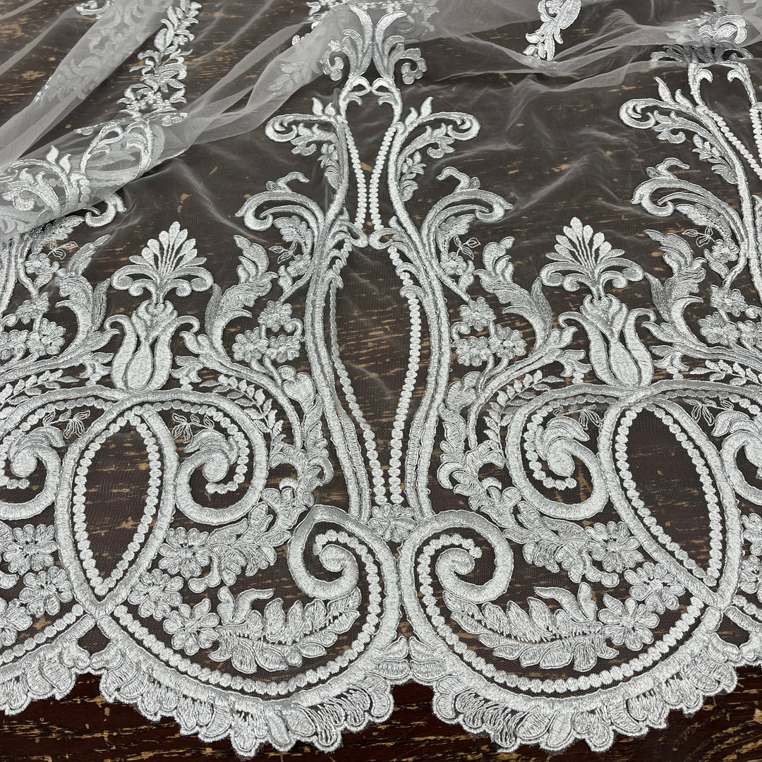 Corded Bridal Lace Fabric Embroidered on 100% Polyester Net Mesh | Lace USA - 97206