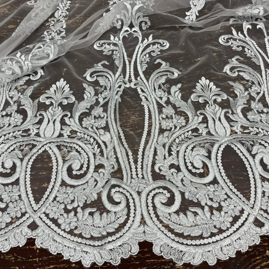 Corded Bridal Lace Fabric Embroidered on 100% Polyester Net Mesh | Lace USA - 97206