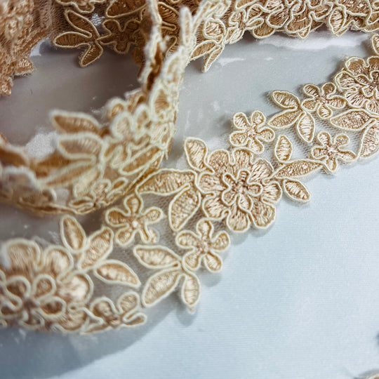 Corded Lace Trimming Embroidered on 100% Polyester Net Mesh | Lace USA - 97108W