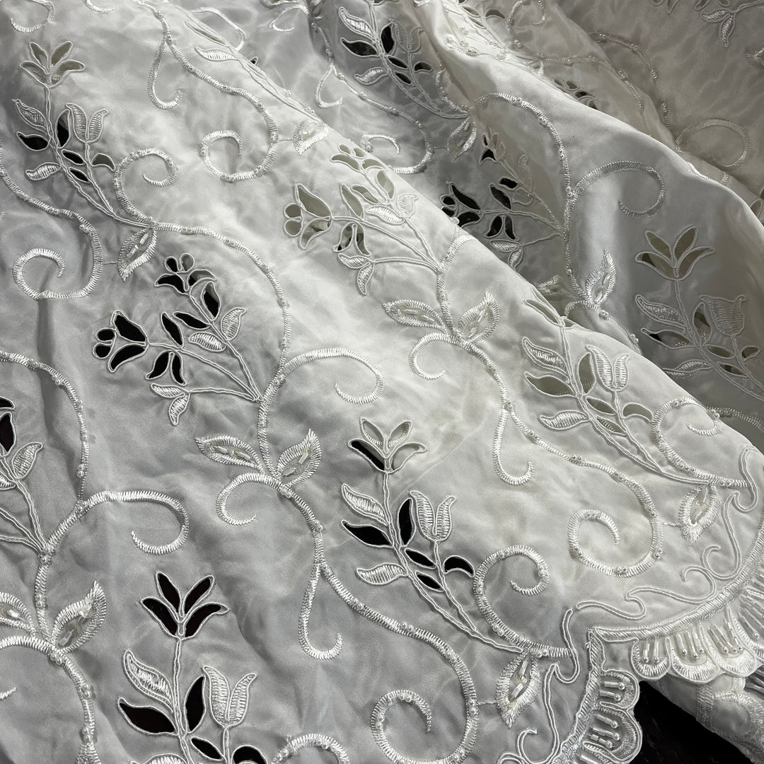 Beaded Bridal Lace Fabric Embroidered on 100% Polyester Satin | Lace USA - 96938T-BP