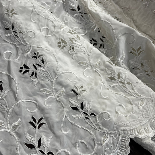 Beaded Bridal Lace Fabric Embroidered on 100% Polyester Satin | Lace USA - 96938T-BP