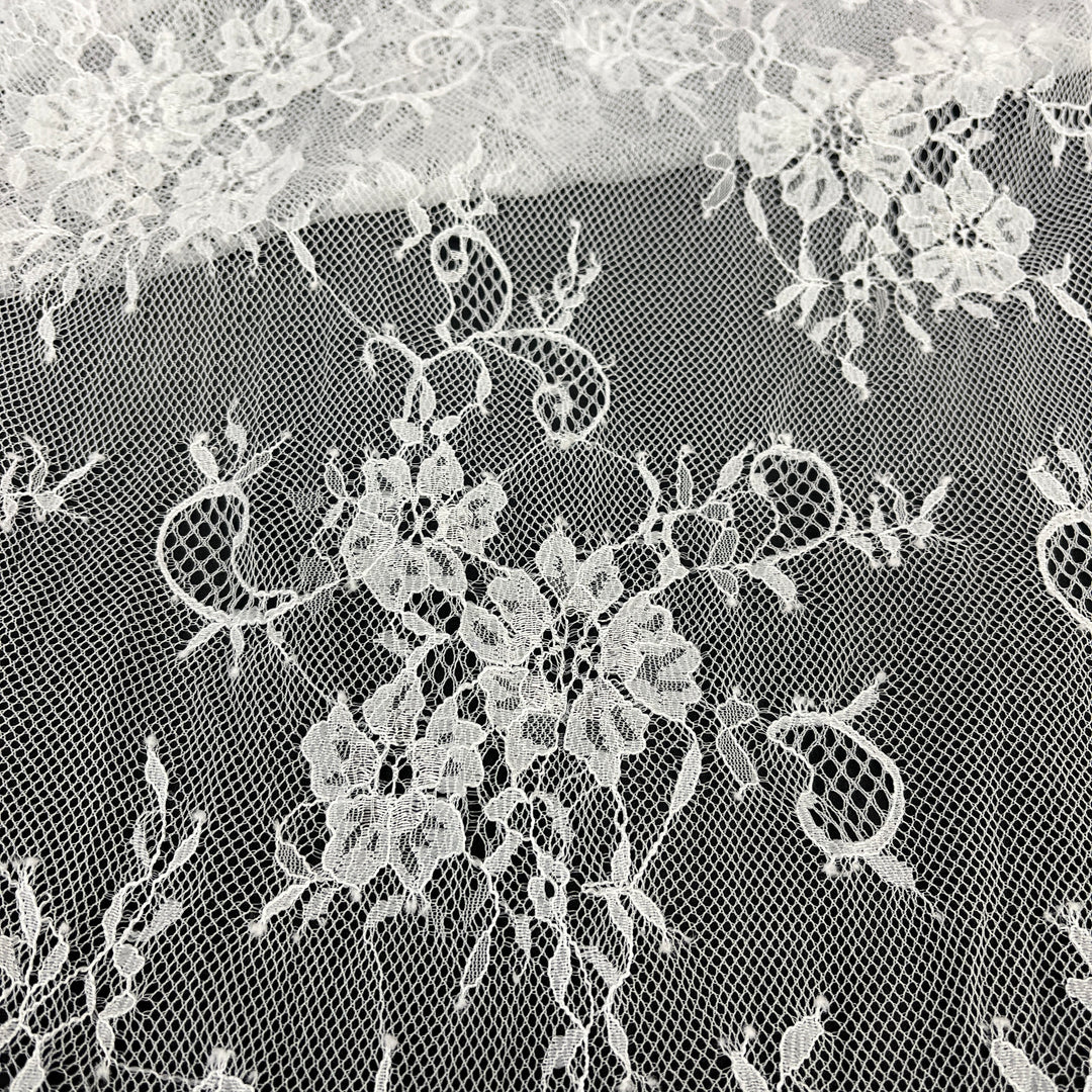 Chantilly Embroidered Lace Fabric with Eyelash Scallop | Lace USA - 68125W