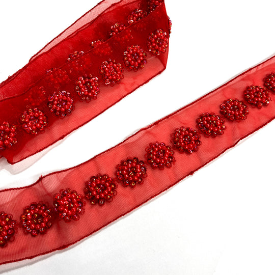 Beaded Lace Trimming Embroidered on 100% Polyester Mesh | Lace USA - 21766WN-BP