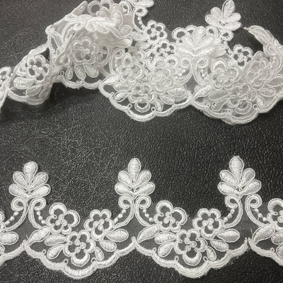 Corded Lace Trimming Embroidered on 100% Polyester Net Mesh | Lace USA - 95967W/1