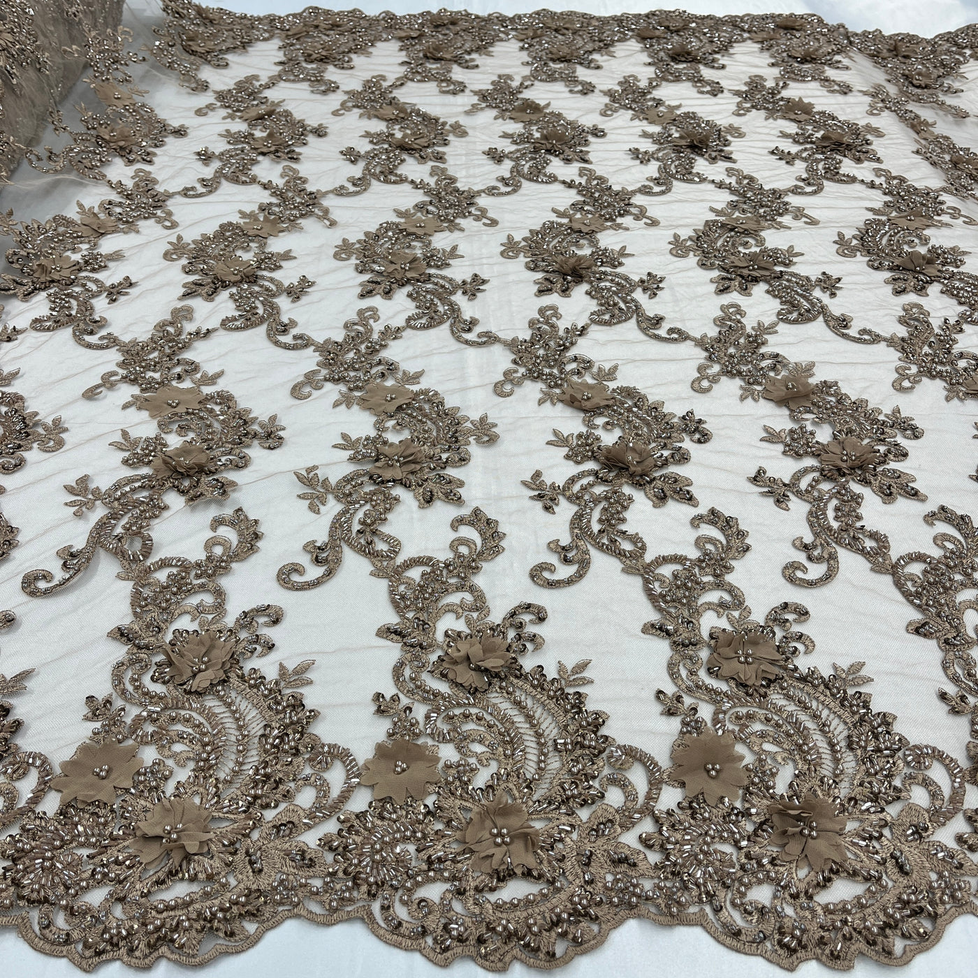 3D Floral Lace Fabric Embroidered on 100% Polyester Net Mesh | Lace USA - GD-2303