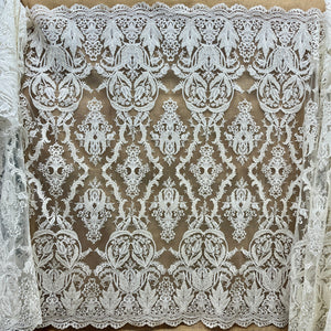 Beaded & Corded Bridal Lace Fabric Embroidered on 100% Polyester Net Mesh | Lace USA - GD-56425