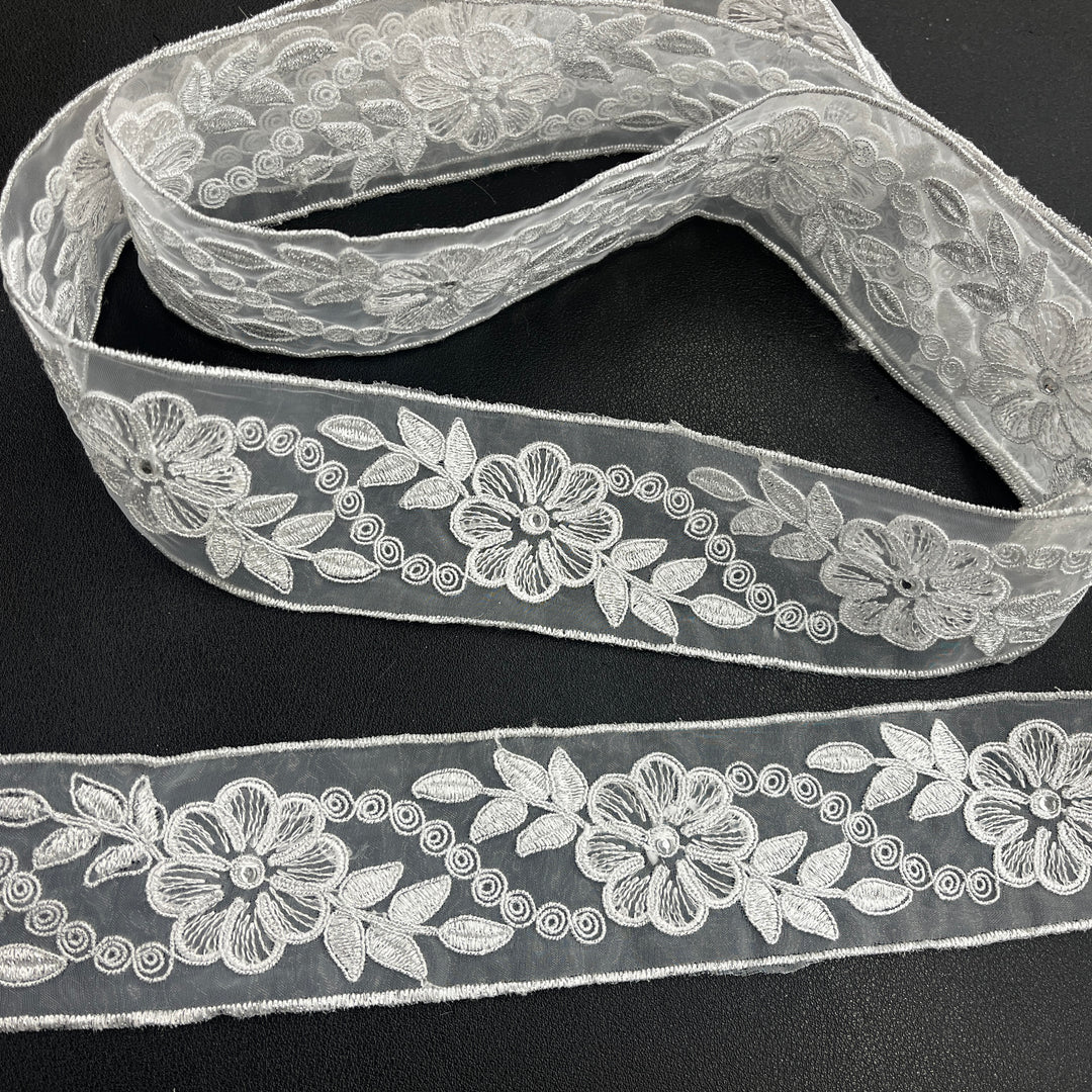 Beaded & Corded Lace Trimming Embroidered on 100% Polyester  Organza | Lace USA - 96307N-RS